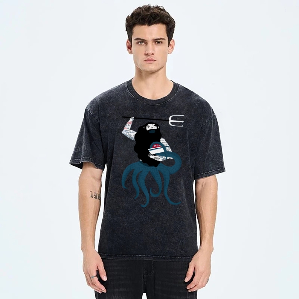 Unisex Octopus Printed Washed Tee