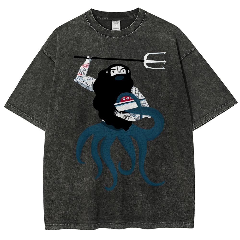 Unisex Octopus Printed Washed Tee