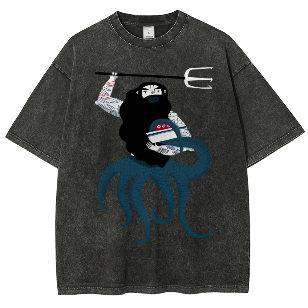 Unisex Octopus Printed Washed Tee