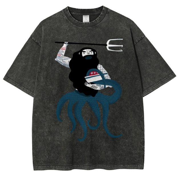 Unisex Octopus Printed Washed Tee