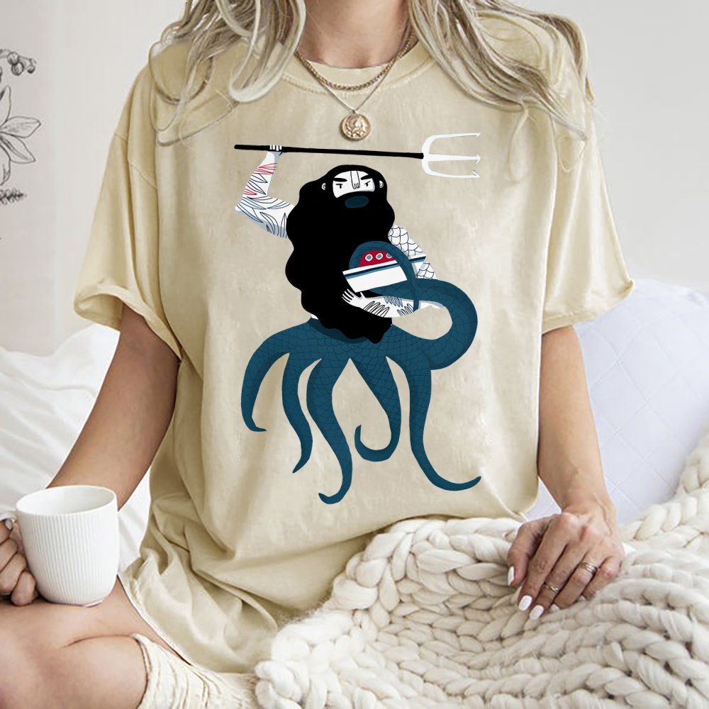 Unisex Octopus Printed Washed Tee