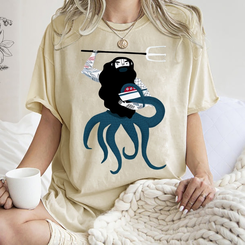 Unisex Octopus Printed Washed Tee