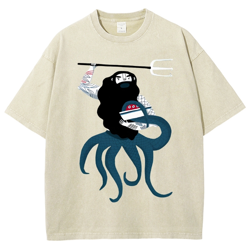 Unisex Octopus Printed Washed Tee