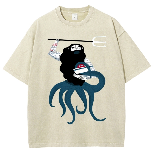 Unisex Octopus Printed Washed Tee