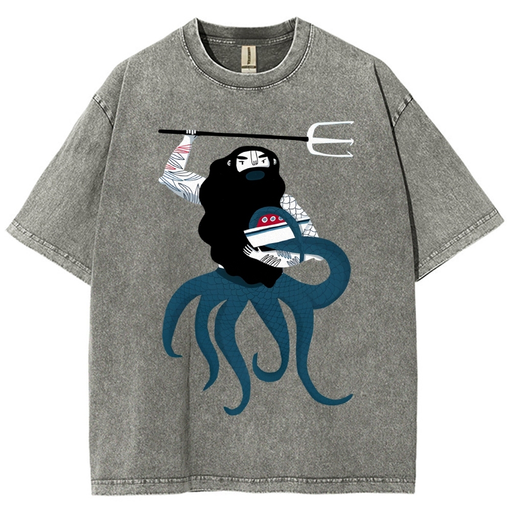 Unisex Octopus Printed Washed Tee