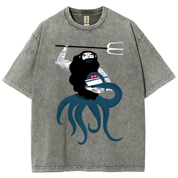 Unisex Octopus Printed Washed Tee
