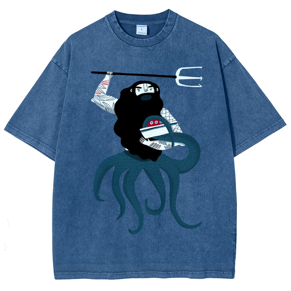 Unisex Octopus Printed Washed Tee
