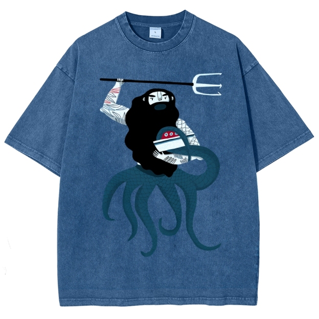 Unisex Octopus Printed Washed Tee