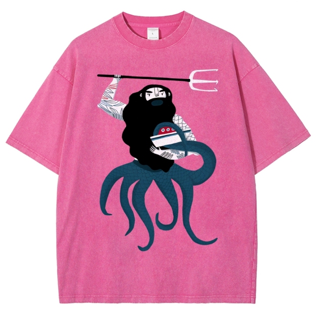 Unisex Octopus Printed Washed Tee