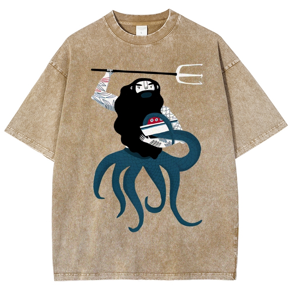 Unisex Octopus Printed Washed Tee