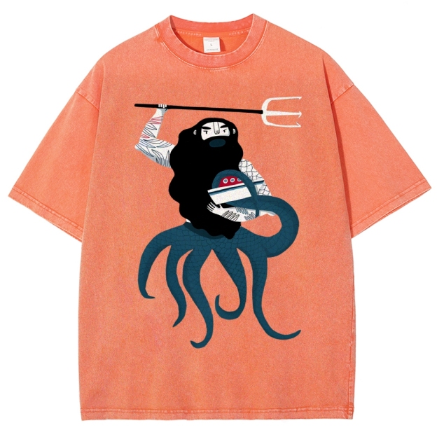 Unisex Octopus Printed Washed Tee