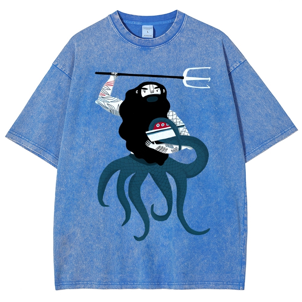 Unisex Octopus Printed Washed Tee