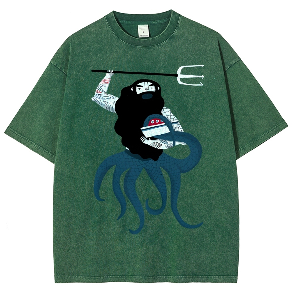 Unisex Octopus Printed Washed Tee