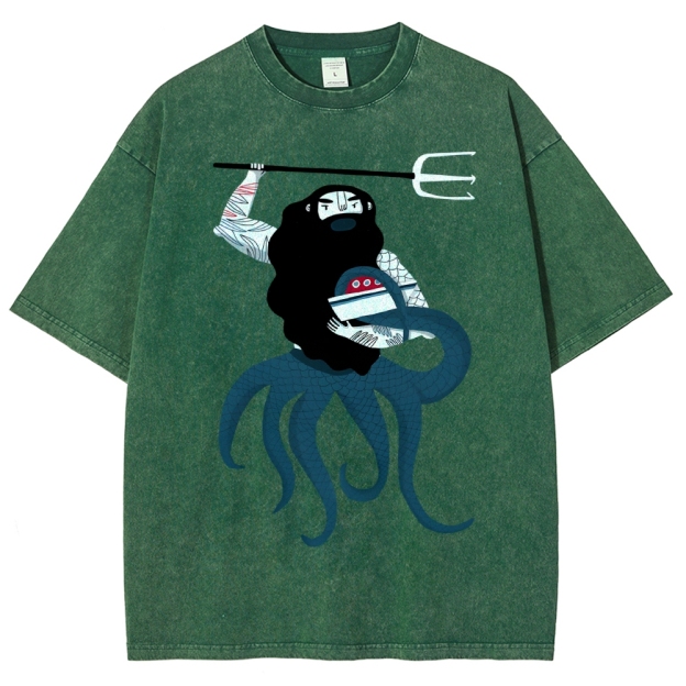 Unisex Octopus Printed Washed Tee