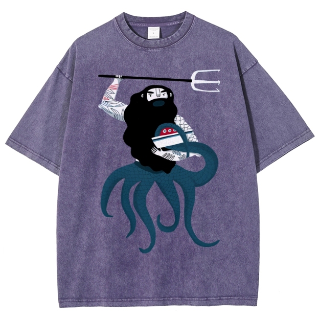 Unisex Octopus Printed Washed Tee