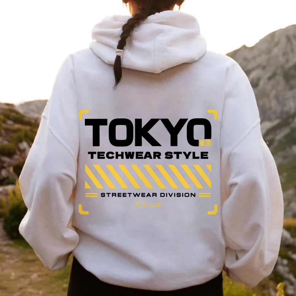 Tokyo Techwear Style Printed Back Cotton Hoodie