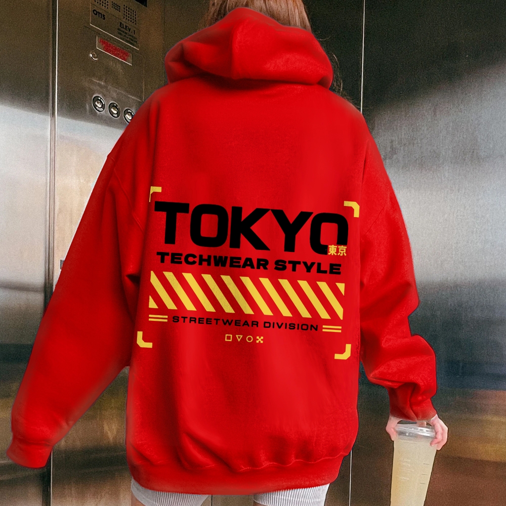 Tokyo Techwear Style Printed Back Cotton Hoodie