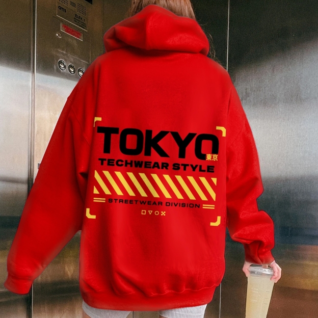 Tokyo Techwear Style Printed Back Cotton Hoodie