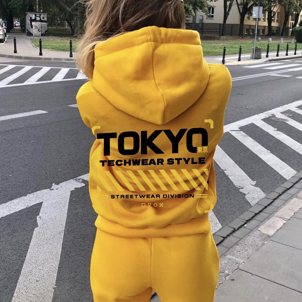 Tokyo Techwear Style Printed Back Cotton Hoodie