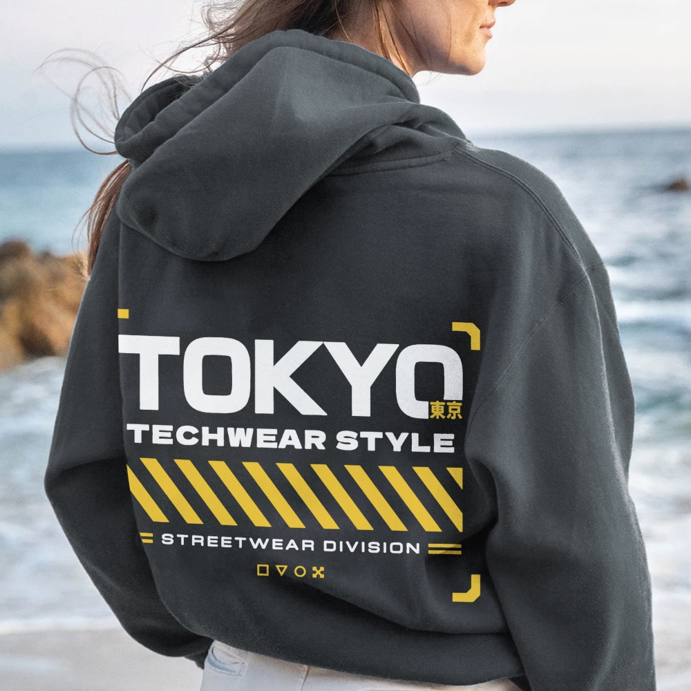 Tokyo Techwear Style Printed Back Cotton Hoodie