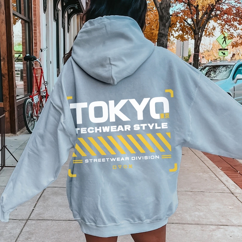Tokyo Techwear Style Printed Back Cotton Hoodie