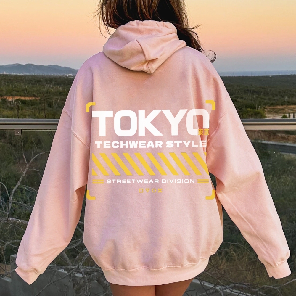 Tokyo Techwear Style Printed Back Cotton Hoodie