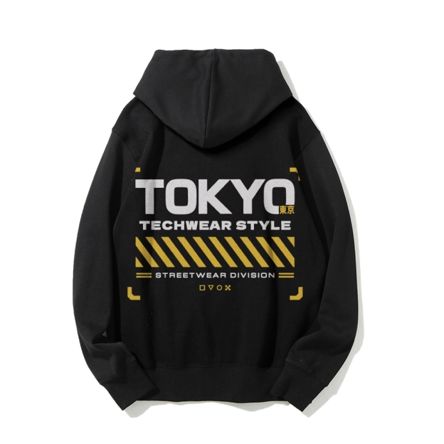 Tokyo Techwear Style Printed Back Cotton Hoodie