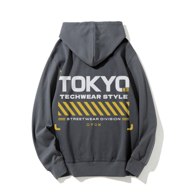 Tokyo Techwear Style Printed Back Cotton Hoodie