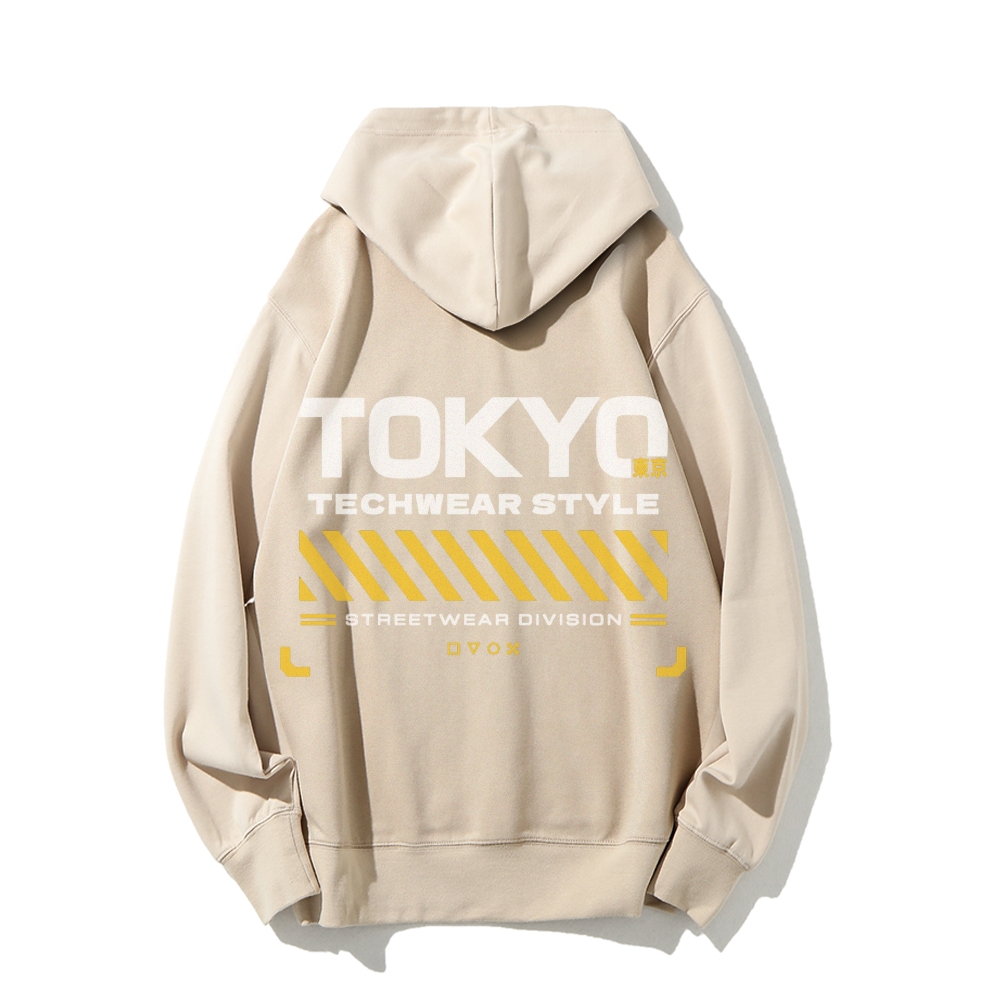 Tokyo Techwear Style Printed Back Cotton Hoodie