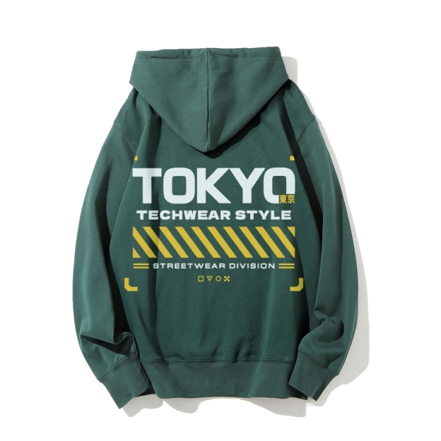 Tokyo Techwear Style Printed Back Cotton Hoodie