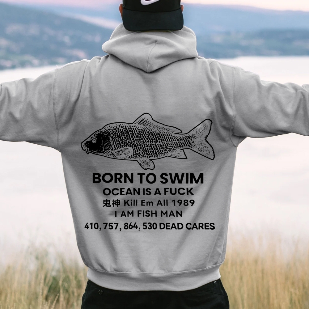 Born to swim Printed Back Cotton Hoodie