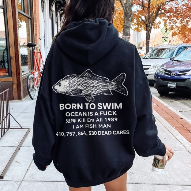 Born to swim Printed Back Cotton Hoodie