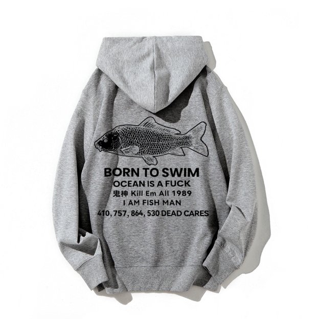 Born to swim Printed Back Cotton Hoodie