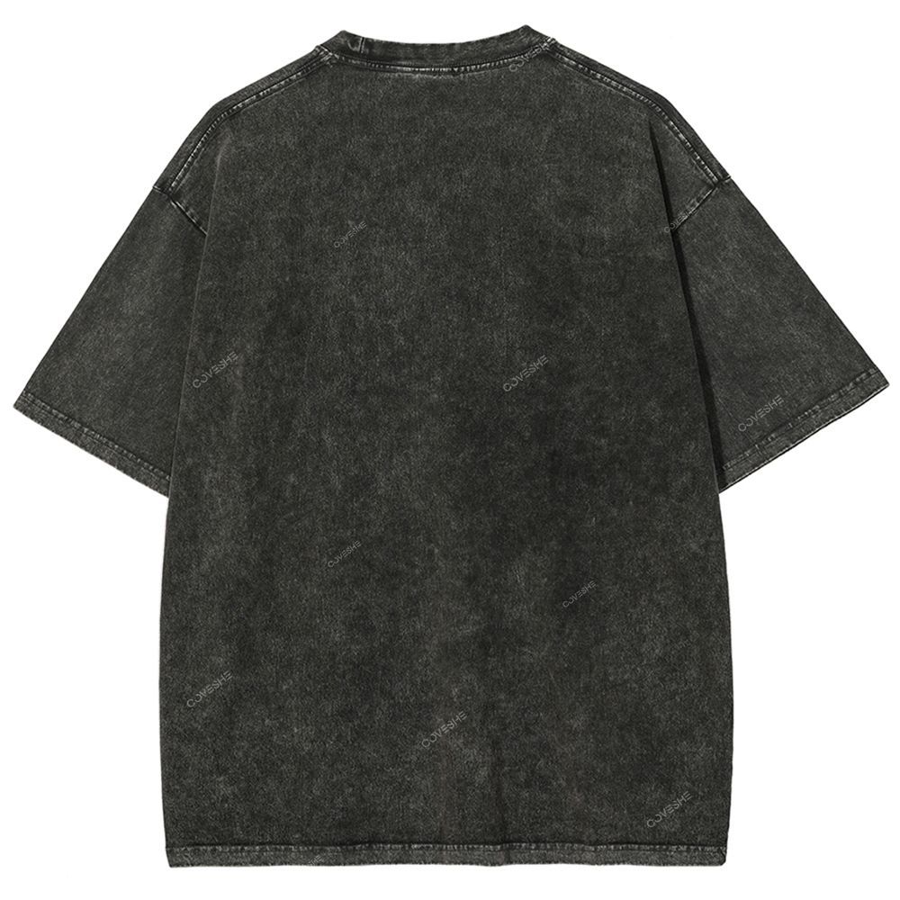 Unisex Red Fish Printed Washed Tee