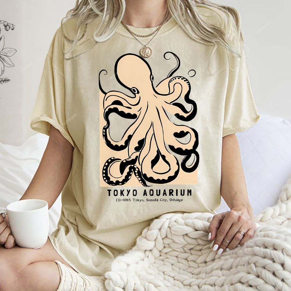Unisex Octopus Printed Washed Tee