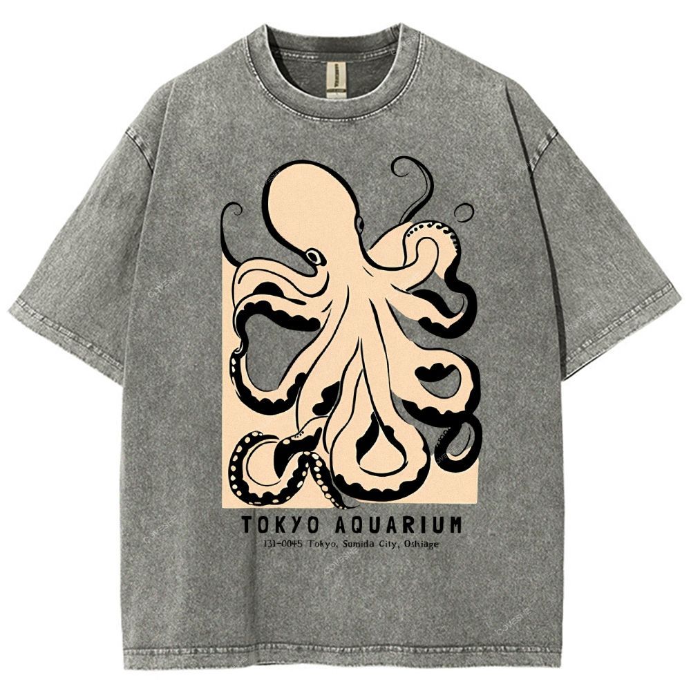 Unisex Octopus Printed Washed Tee