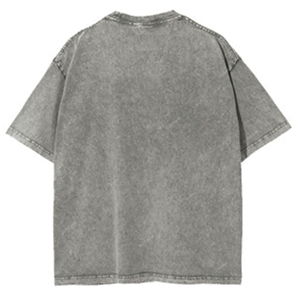 Unisex Red Fish Printed Washed Tee