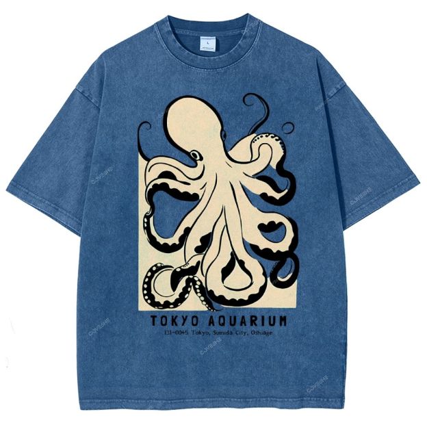 Unisex Octopus Printed Washed Tee