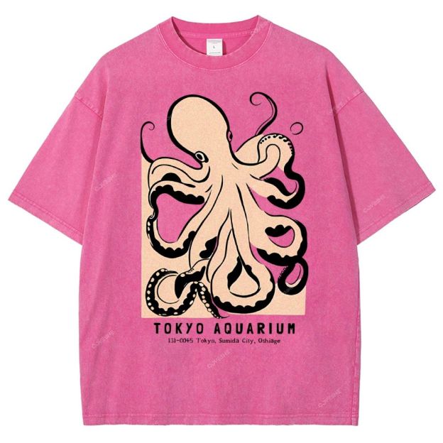 Unisex Octopus Printed Washed Tee
