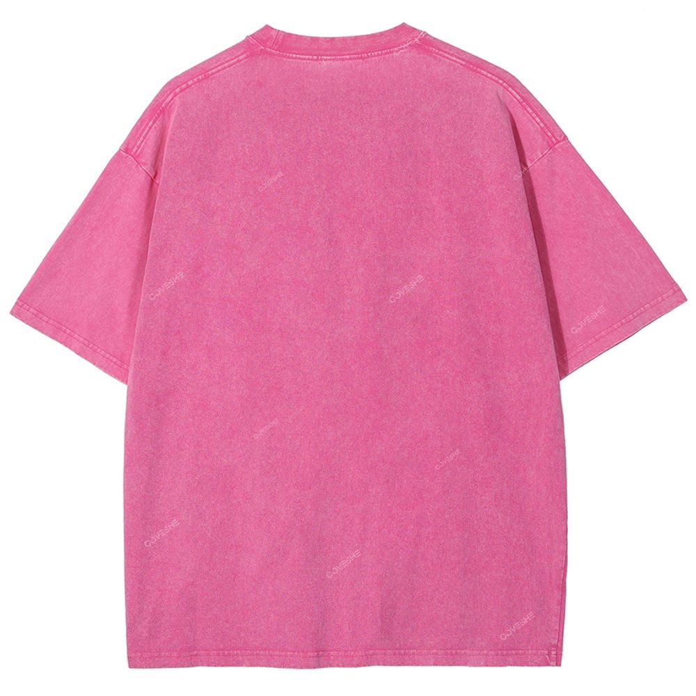 Unisex Red Fish Printed Washed Tee