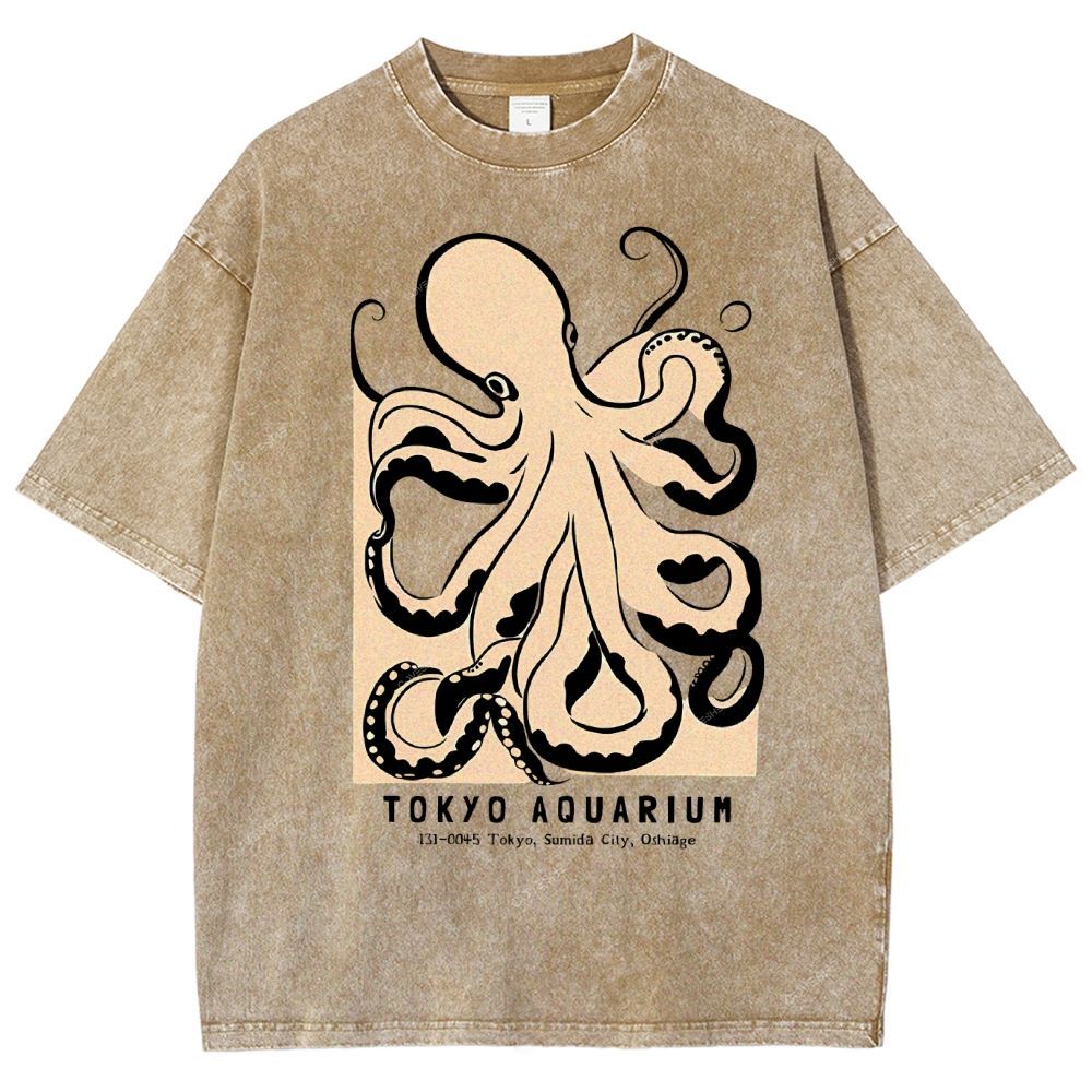 Unisex Octopus Printed Washed Tee