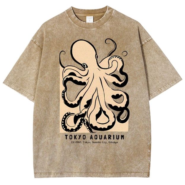 Unisex Octopus Printed Washed Tee