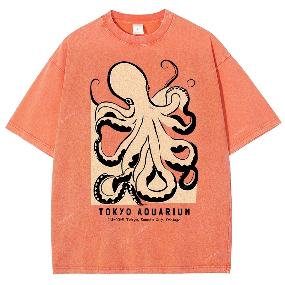 Unisex Octopus Printed Washed Tee