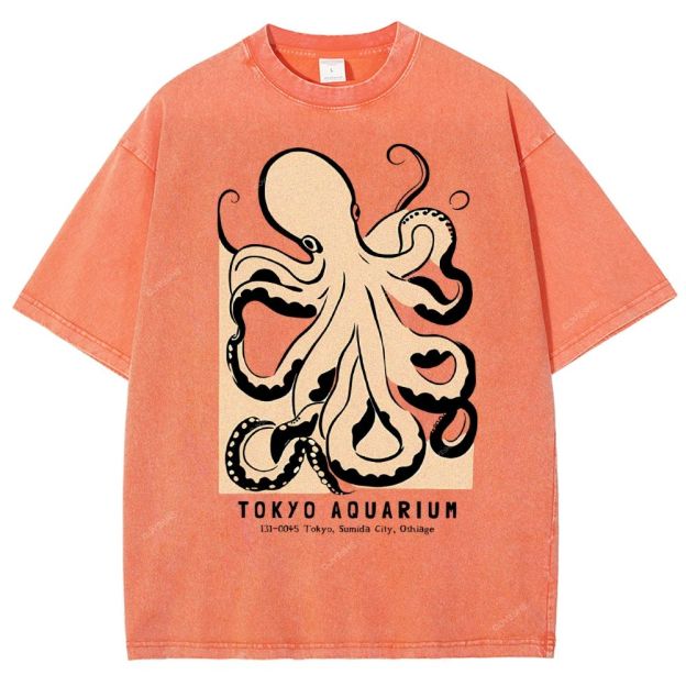Unisex Octopus Printed Washed Tee
