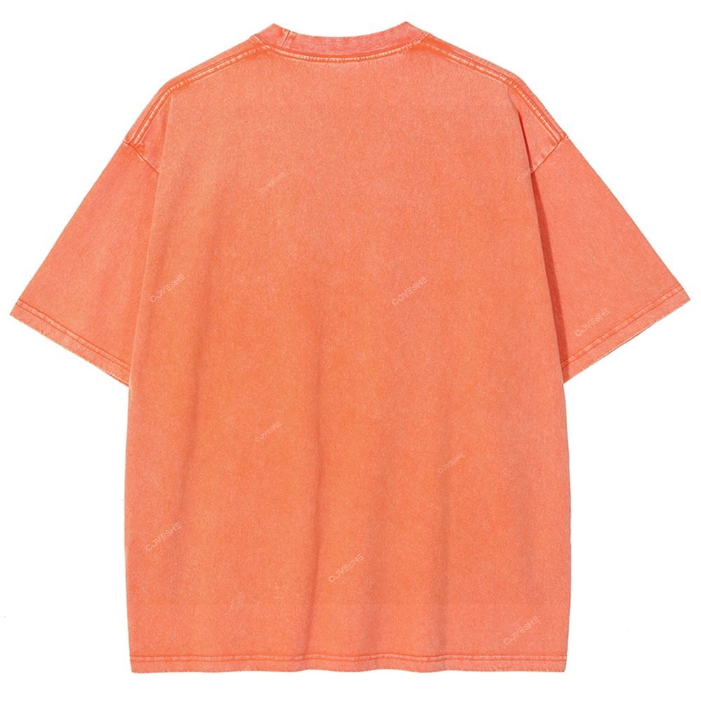 Unisex Red Fish Printed Washed Tee