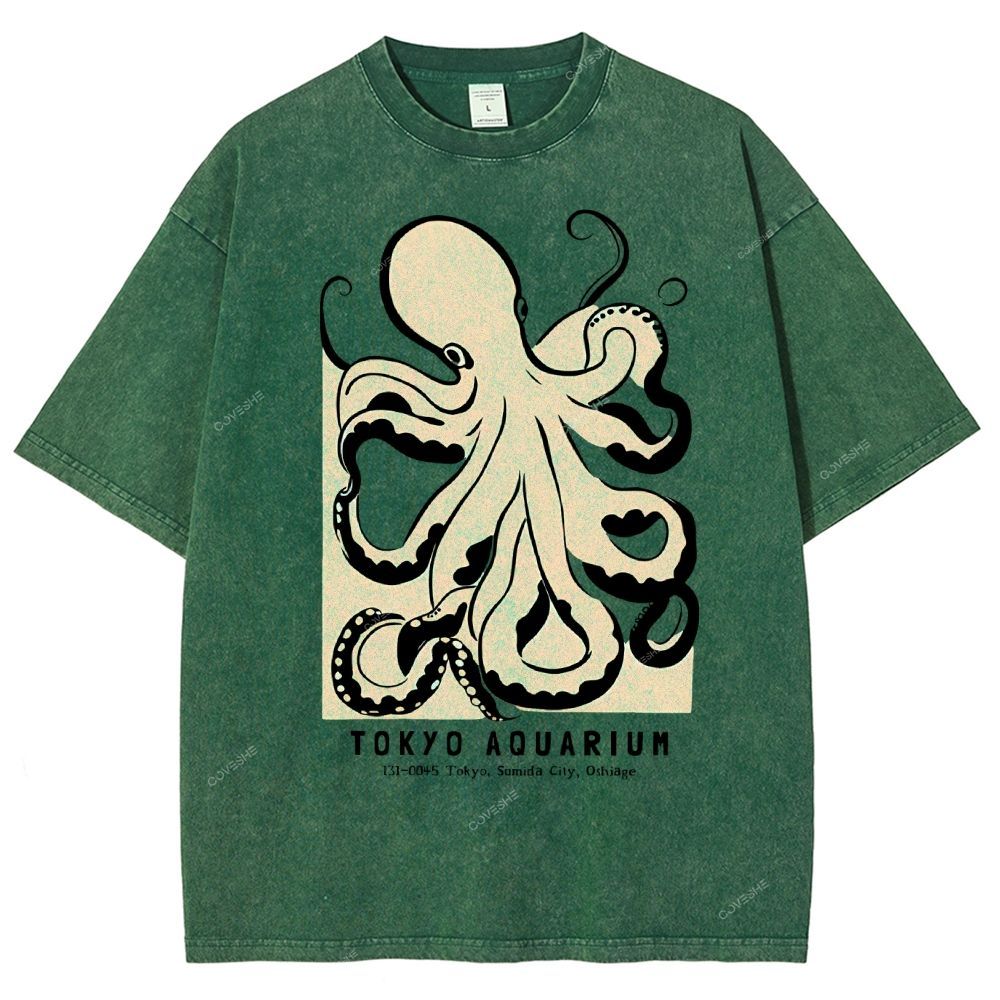 Unisex Octopus Printed Washed Tee
