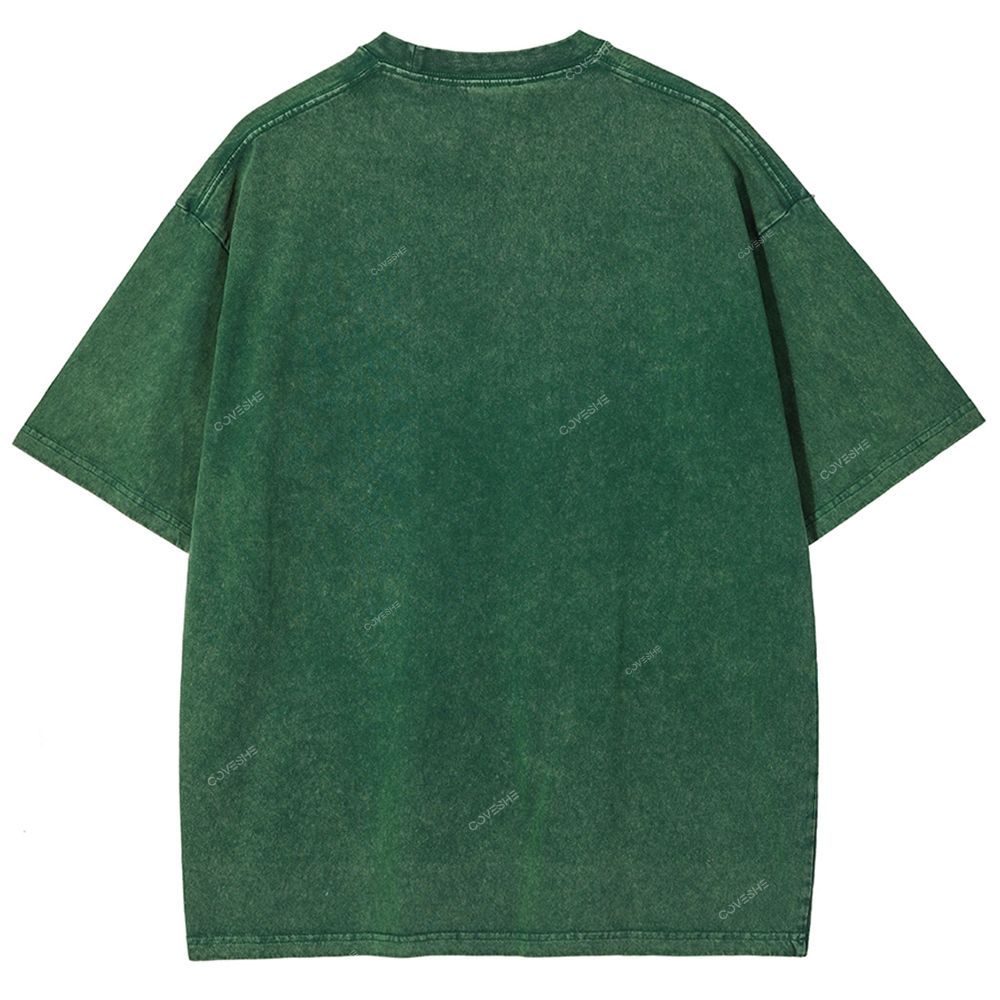 Unisex Red Fish Printed Washed Tee