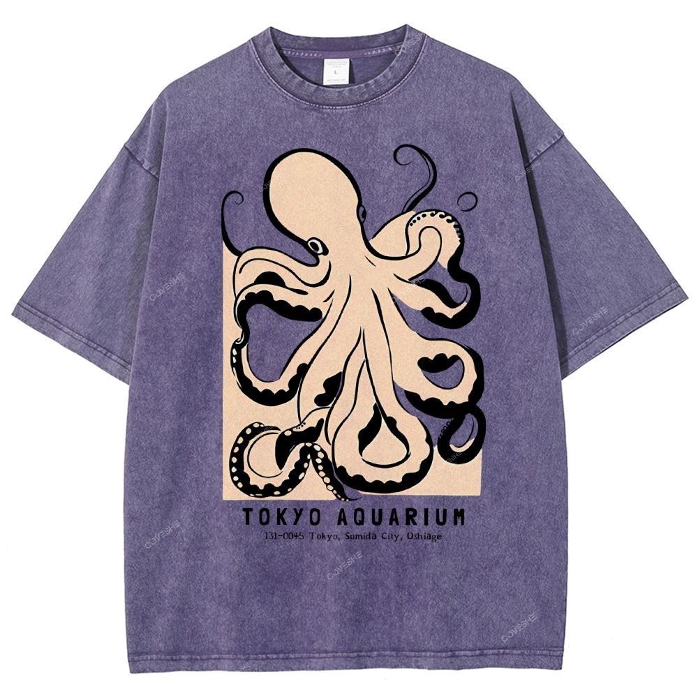 Unisex Octopus Printed Washed Tee