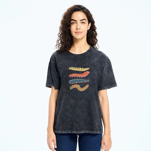 Unisex worm Printed Washed T-shirt
