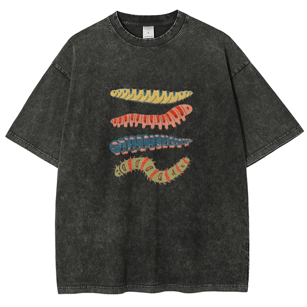 Unisex worm Printed Washed T-shirt
